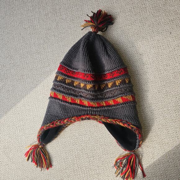 Winter Knit Hat Men Women Ear Covers Tassles Lined in Fuzzy Material Warm Cozy - Picture 2 of 6